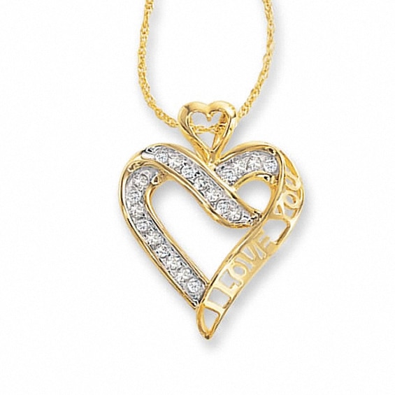 Previously Owned - 1/5 CT. T.w. Diamond "I Love You" Heart Pendant in 10K Gold