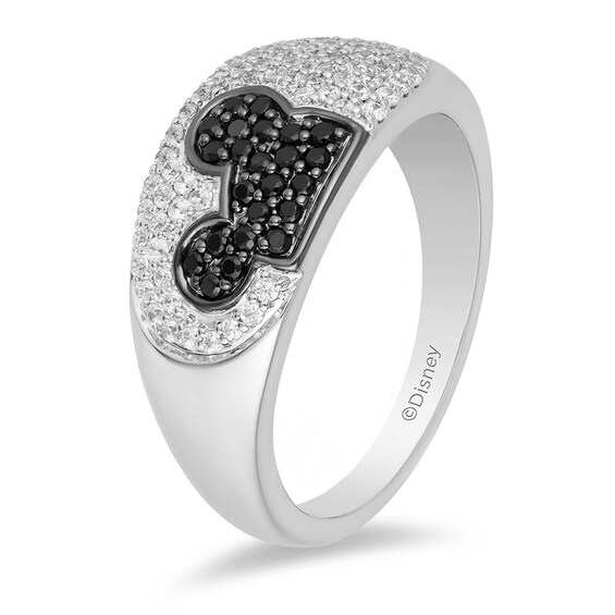Previously Owned - Mickey Mouse & Minnie Mouse 1/2 CT. T.w. Black and White Diamond Ring in Black Sterling Silver