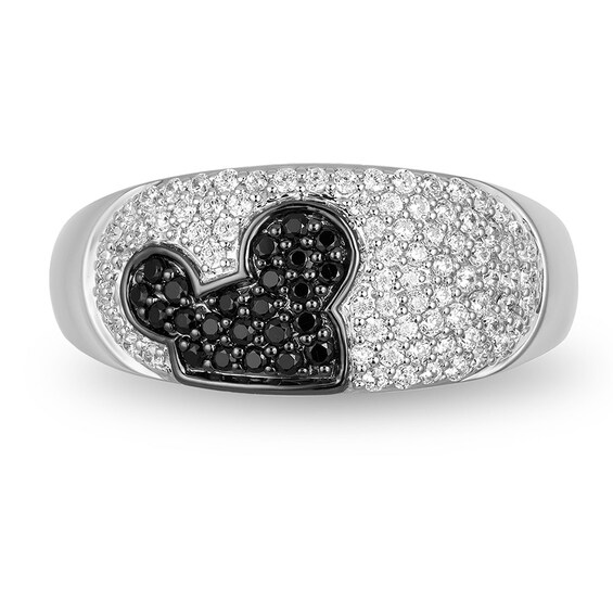 Previously Owned - Mickey Mouse & Minnie Mouse 1/2 CT. T.w. Black and White Diamond Ring in Black Sterling Silver