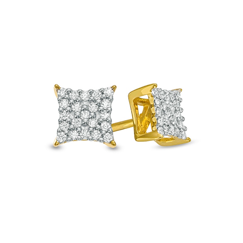 Main Image 1 of Previously Owned - 1/10 CT. T.W. Concave Square Multi-Diamond Stud Earrings in 10K Gold