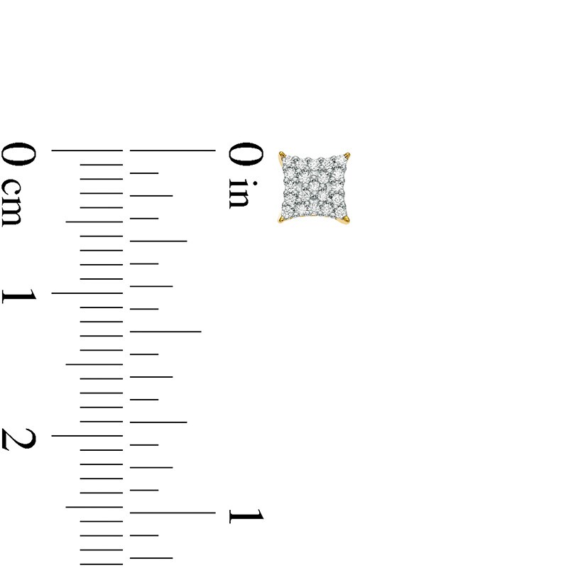 Main Image 3 of Previously Owned - 1/10 CT. T.W. Concave Square Multi-Diamond Stud Earrings in 10K Gold