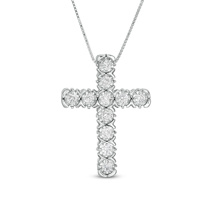 Main Image 1 of Previously Owned - 1/4 CT. T.W. Diamond Cross Pendant in 10K White Gold