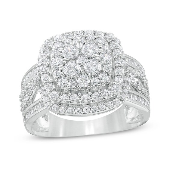 Previously Owned - 1-1/2 CT. T.w. Composite Diamond Double Cushion Frame Split Shank Ring in 10K White Gold