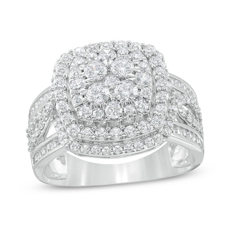 Main Image 1 of Previously Owned - 1-1/2 CT. T.W. Composite Diamond Double Cushion Frame Split Shank Ring in 10K White Gold