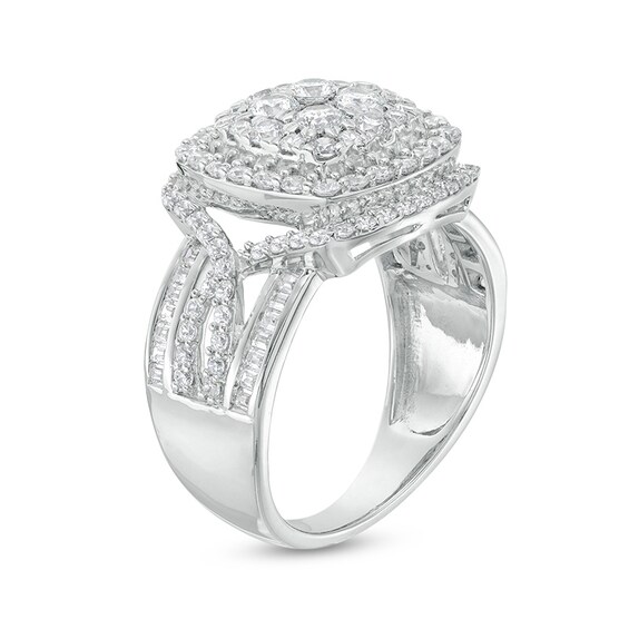 Previously Owned - 1-1/2 CT. T.w. Composite Diamond Double Cushion Frame Split Shank Ring in 10K White Gold