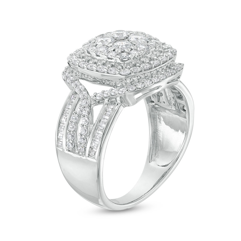 Main Image 3 of Previously Owned - 1-1/2 CT. T.W. Composite Diamond Double Cushion Frame Split Shank Ring in 10K White Gold