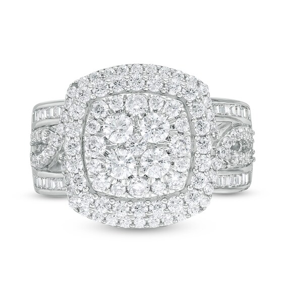 Previously Owned - 1-1/2 CT. T.w. Composite Diamond Double Cushion Frame Split Shank Ring in 10K White Gold