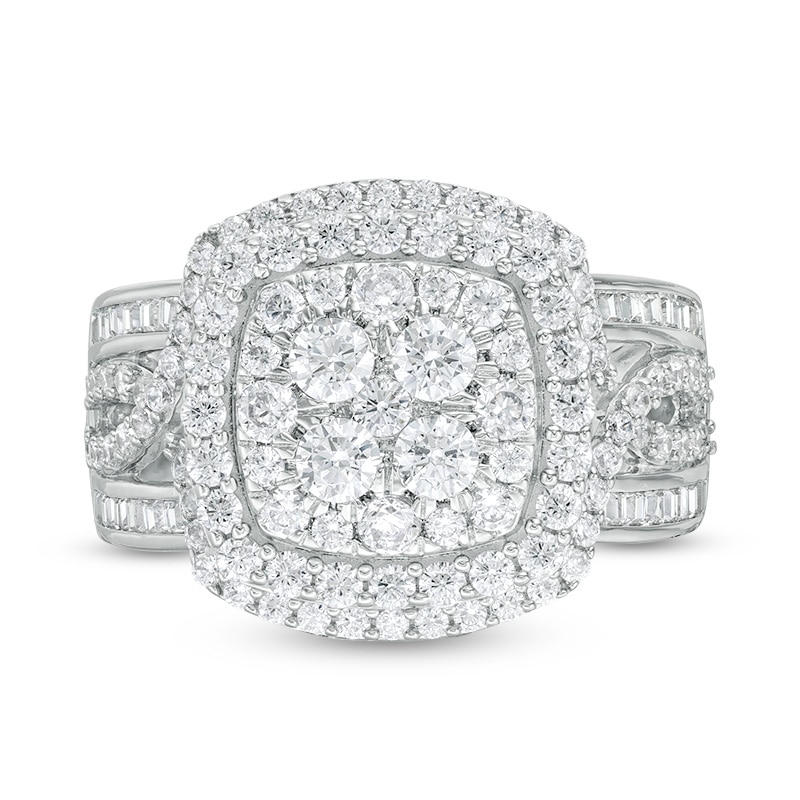 Main Image 4 of Previously Owned - 1-1/2 CT. T.W. Composite Diamond Double Cushion Frame Split Shank Ring in 10K White Gold