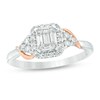 Thumbnail Image 1 of Previously Owned - 3/8 CT. T.W. Baguette and Round Diamond Cushion Frame Tri-Sides Ring in 10K Two-Tone Gold