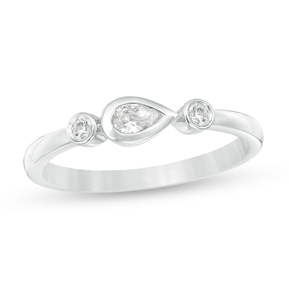Previously Owned - 1/5 CT. T.w. Pear-Shaped and Round Diamond Bezel-Set Ring in 10K White Gold