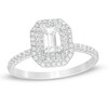 Thumbnail Image 1 of Previously Owned - 3/4 CT. T.W. Emerald-Cut Diamond Double Octagonal Frame Engagement Ring in 14K White Gold