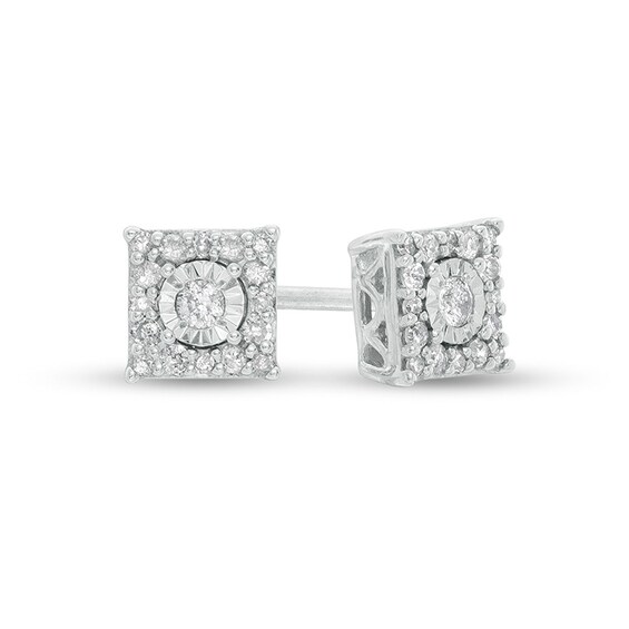 Previously Owned - 1/5 CT. T.w. Diamond Square Frame Stud Earrings in Sterling Silver