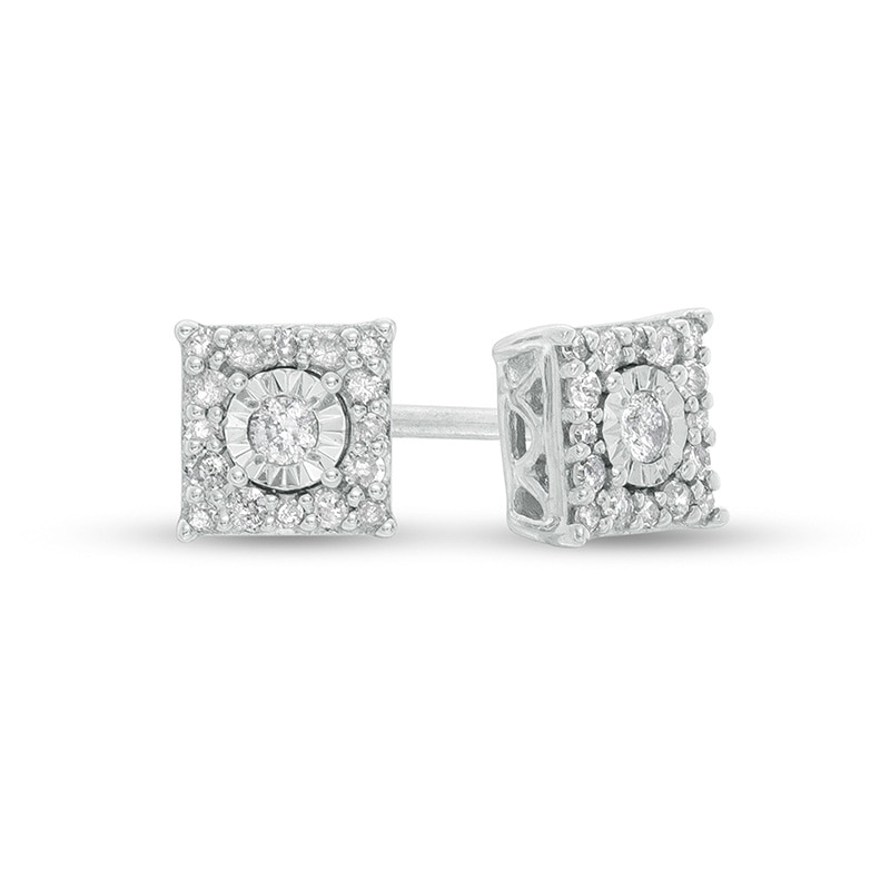 Main Image 1 of Previously Owned - 1/5 CT. T.W. Diamond Square Frame Stud Earrings in Sterling Silver