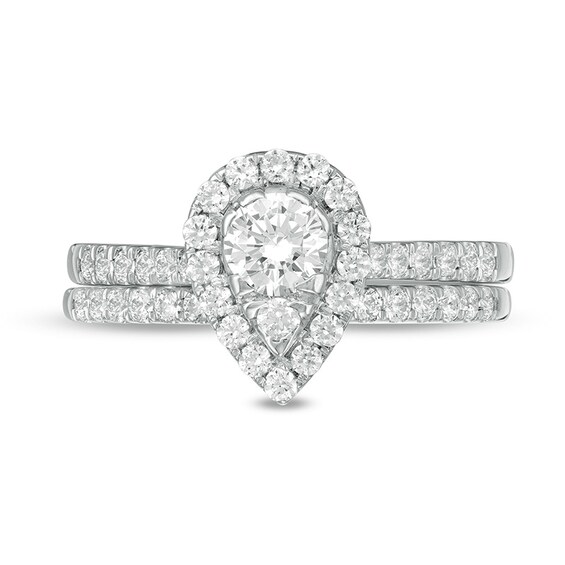 Previously Owned - 1 CT. T.w. Pear-Shaped Multi-Diamond Frame Bridal Set in 10K White Gold