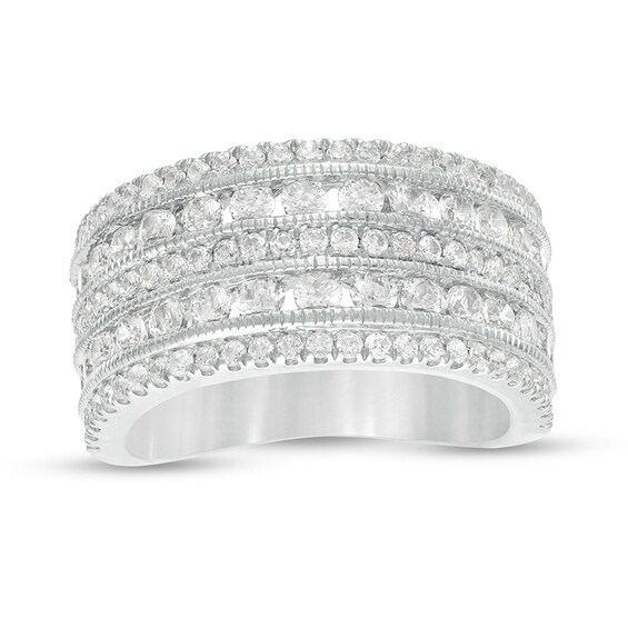 Previously Owned - 2 CT. T.w. Diamond Multi-Row Vintage-Style Engagement Ring in 10K White Gold