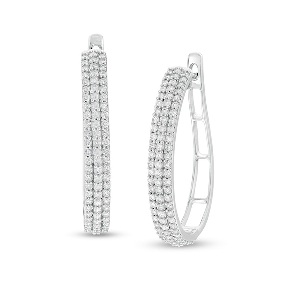 Previously Owned - 1 CT. T.w. Diamond Multi-Row Hoop Earrings in 10K White Gold