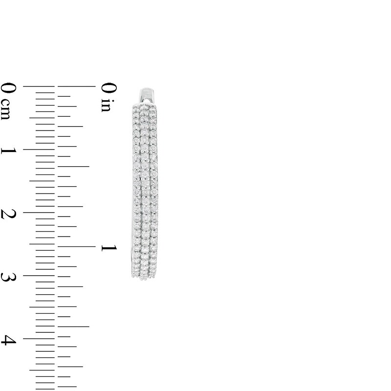 Main Image 2 of Previously Owned - 1 CT. T.W. Diamond Multi-Row Hoop Earrings in 10K White Gold