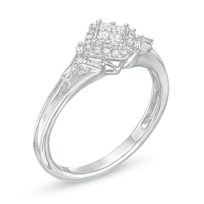 Main Image 3 of Previously Owned - 1/4 CT. T.W. Quad Princess-Cut Diamond Vintage-Style Promise Ring in 10K White Gold