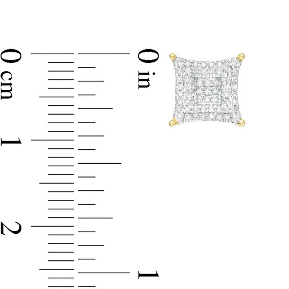 Previously Owned - 1/5 CT. T.w. Multi-Diamond Concave Square Stud Earrings in 10K Gold