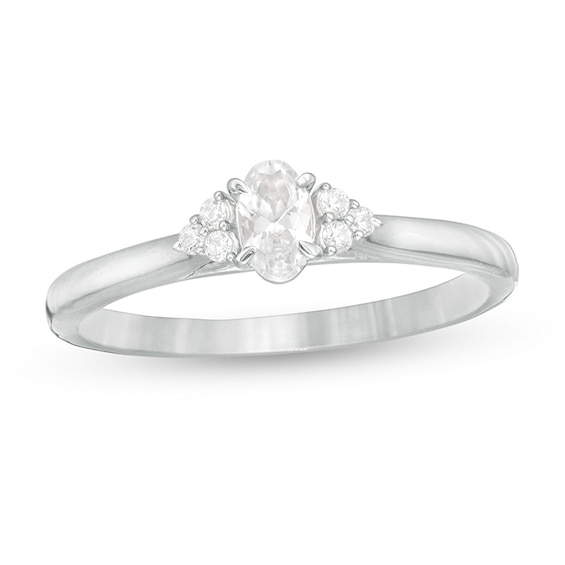 Previously Owned - 3/8 CT. T.w. Oval Diamond Tri-Sides Engagement Ring in 10K White Gold