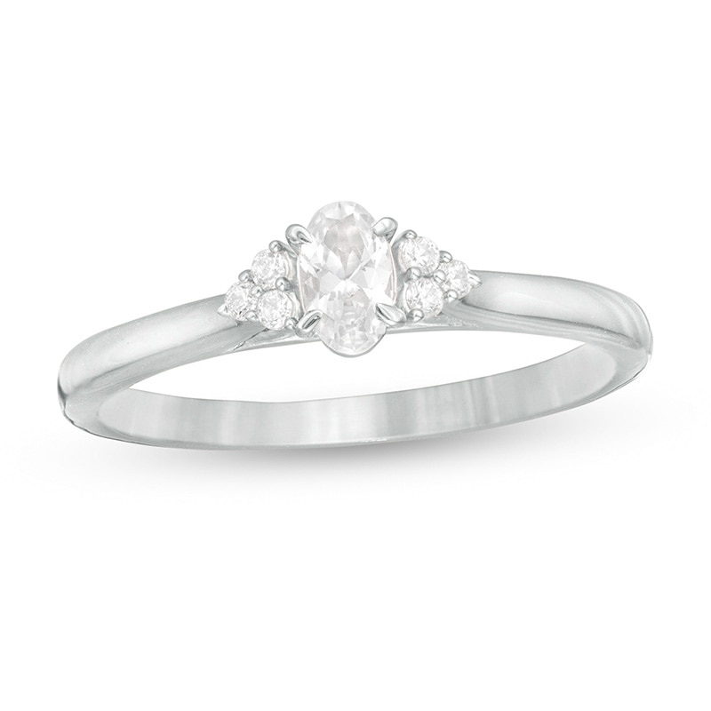Main Image 1 of Previously Owned - 3/8 CT. T.W. Oval Diamond Tri-Sides Engagement Ring in 10K White Gold