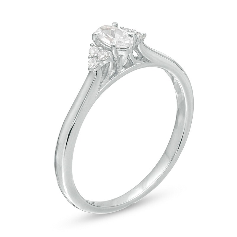 Main Image 3 of Previously Owned - 3/8 CT. T.W. Oval Diamond Tri-Sides Engagement Ring in 10K White Gold