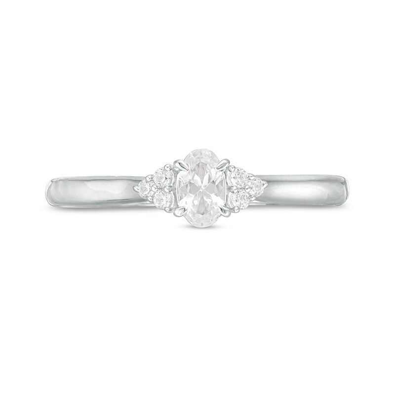 Main Image 4 of Previously Owned - 3/8 CT. T.W. Oval Diamond Tri-Sides Engagement Ring in 10K White Gold