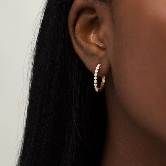Previously Owned - 3/8 CT. T.w. Diamond Hoop Earrings in 10K Gold