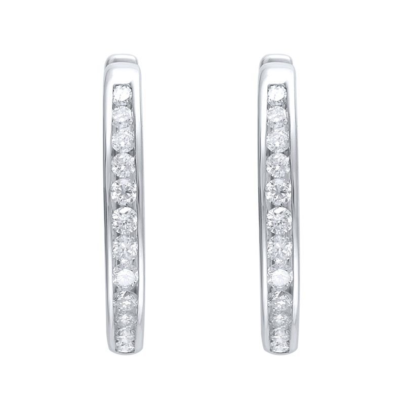 Main Image 2 of Previously Owned - 1/2 CT. T.W. Diamond Huggie Hoop Earrings in 10K White Gold