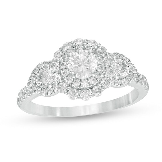 Previously Owned - 1-1/4 CT. T.w. Diamond Past Present FutureÂ® Double Frame Engagement Ring in 14K White Gold