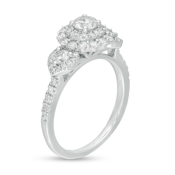 Previously Owned - 1-1/4 CT. T.w. Diamond Past Present FutureÂ® Double Frame Engagement Ring in 14K White Gold