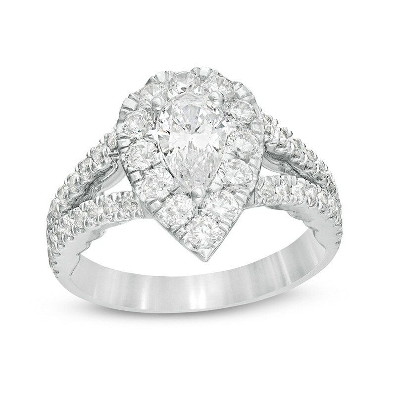 Main Image 1 of Previously Owned - Love's Destiny by Peoples 2 CT. T.W.  Pear Diamond Frame Engagement Ring in 14K Two-Tone Gold