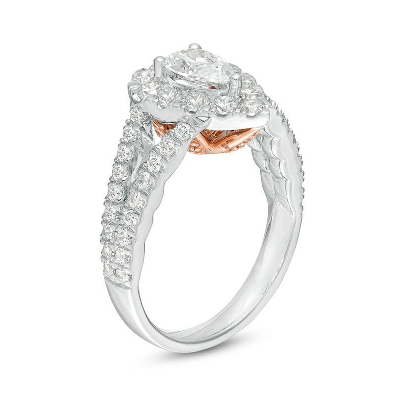 Main Image 3 of Previously Owned - Love's Destiny by Peoples 2 CT. T.W.  Pear Diamond Frame Engagement Ring in 14K Two-Tone Gold