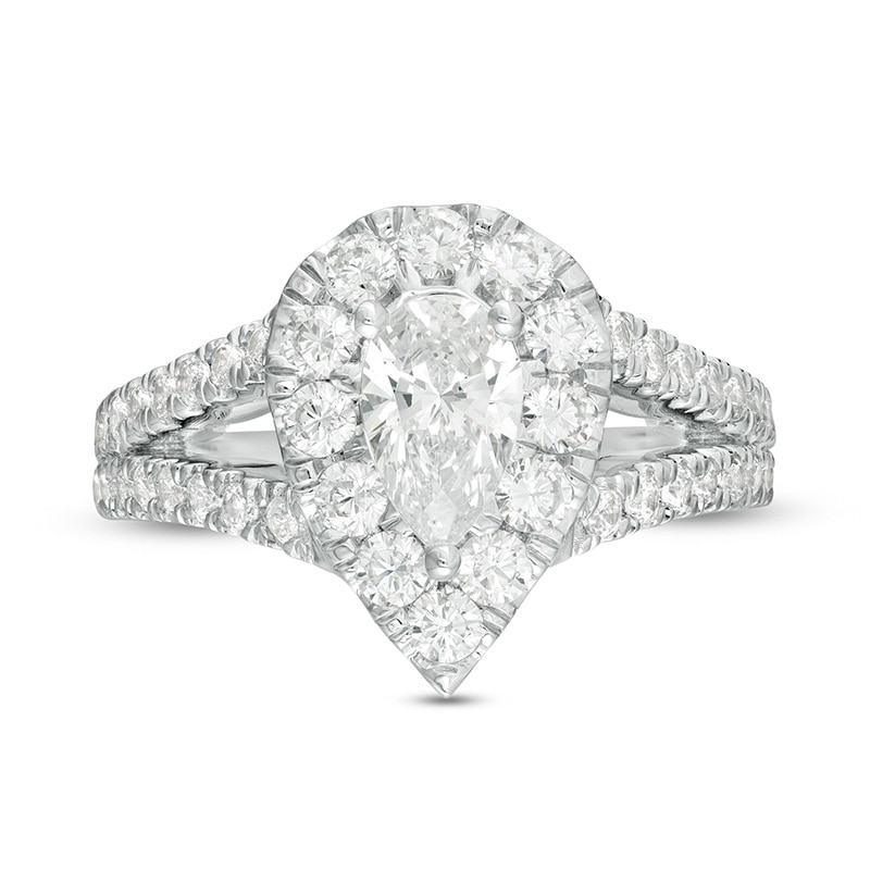 Main Image 4 of Previously Owned - Love's Destiny by Peoples 2 CT. T.W.  Pear Diamond Frame Engagement Ring in 14K Two-Tone Gold
