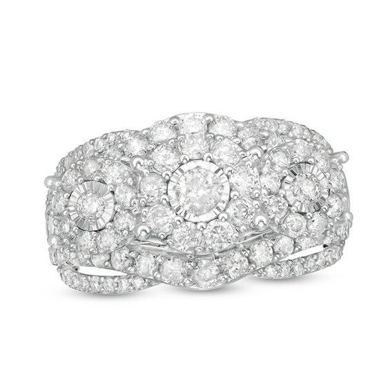 Previously Owned - 2 CT. T.w. Diamond Frame Three Stone Split Shank Ring in 10K White Gold