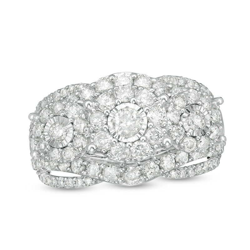 Main Image 1 of Previously Owned - 2 CT. T.W. Diamond Frame Three Stone Split Shank Ring in 10K White Gold