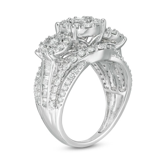 Previously Owned - 2 CT. T.w. Diamond Frame Three Stone Split Shank Ring in 10K White Gold