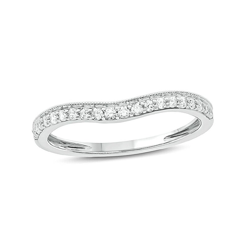 Main Image 1 of Previously Owned - 1/5 CT. T.W. Diamond Vintage-Style Contour Wedding Band in 10K White Gold