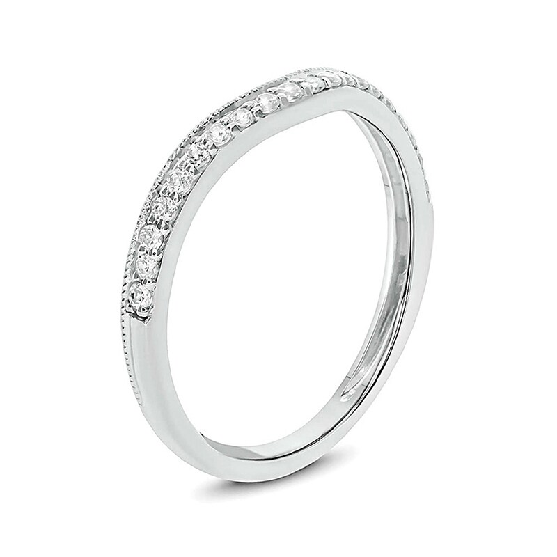 Main Image 2 of Previously Owned - 1/5 CT. T.W. Diamond Vintage-Style Contour Wedding Band in 10K White Gold