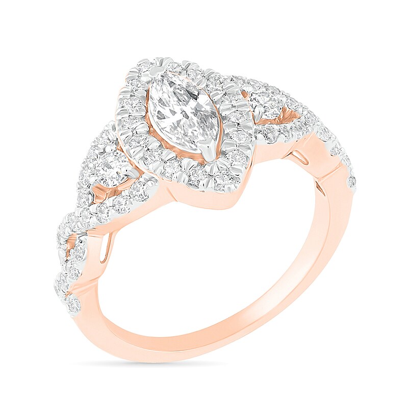 Main Image 3 of Previously Owned - 1-1/2 CT. T.W. Marquise Diamond Frame Vintage-Style Bridal Set in 10K Rose Gold