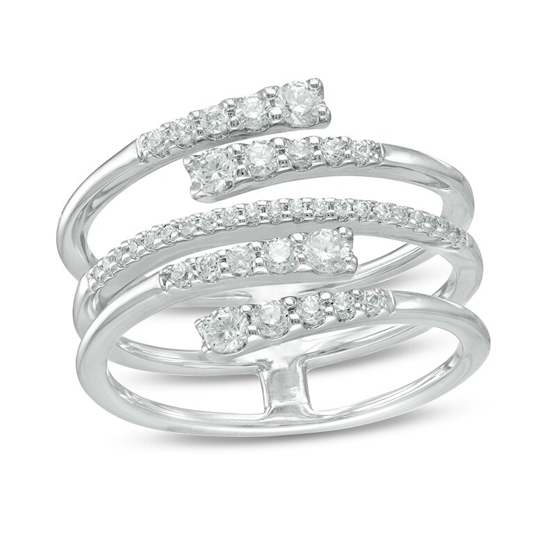 Main Image 1 of Previously Owned - 1/2 CT. T.W. Journey Diamond Multi-Row Bypass Ring in 10K White Gold - Size 7