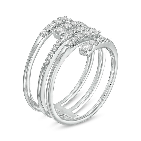 Previously Owned - 1/2 CT. T.w. Journey Diamond Multi-Row Bypass Ring in 10K White Gold - Size 7