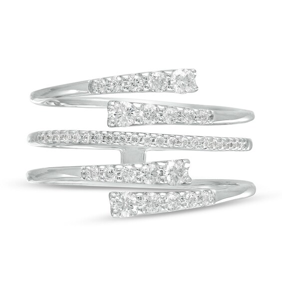 Previously Owned - 1/2 CT. T.w. Journey Diamond Multi-Row Bypass Ring in 10K White Gold - Size 7