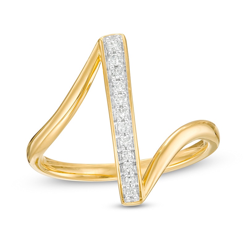 Main Image 1 of Previously Owned - Remixed Reimagined 1/10 CT. T.W. Diamond Vertical Bar Ring in 10K Gold