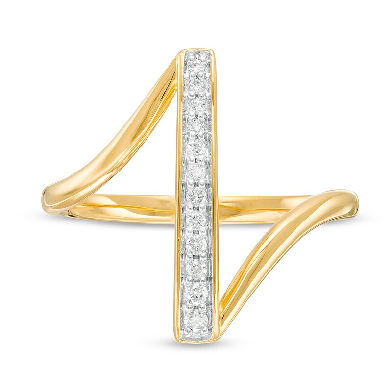 Main Image 4 of Previously Owned - Remixed Reimagined 1/10 CT. T.W. Diamond Vertical Bar Ring in 10K Gold
