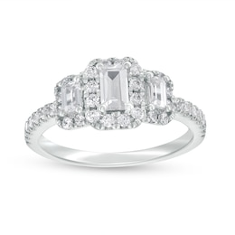 Previously Owned - 1 CT. T.W.  Emerald-Cut Diamond Frame Past Present Future® Engagement Ring in 14K White Gold