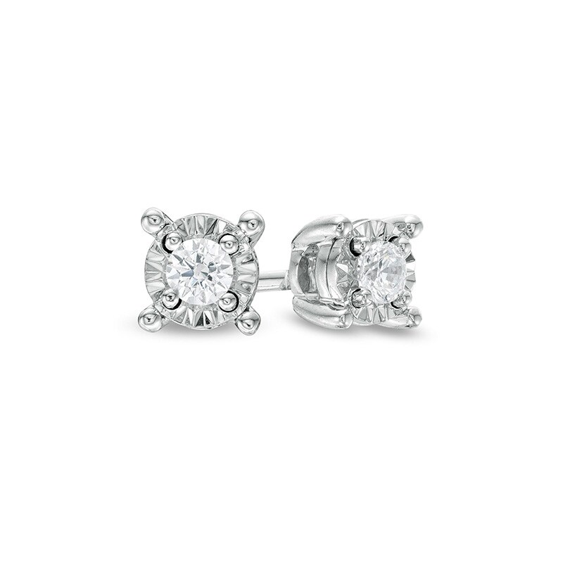 Main Image 1 of Previously Owned - 1/10 CT. T.W. Diamond Solitaire Stud Earrings in Sterling Silver (J/I3)