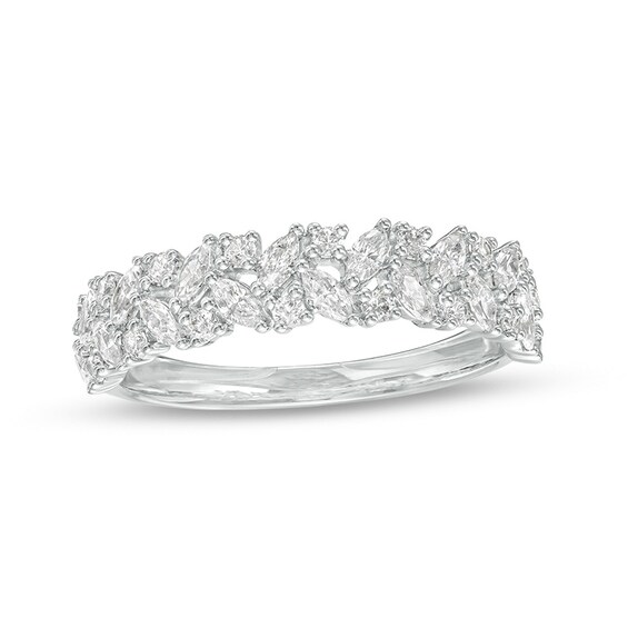 Previously Owned - 5/8 CT. T.w. Marquise and Round Diamond Scatter Double Row Anniversary Band in 10K White Gold