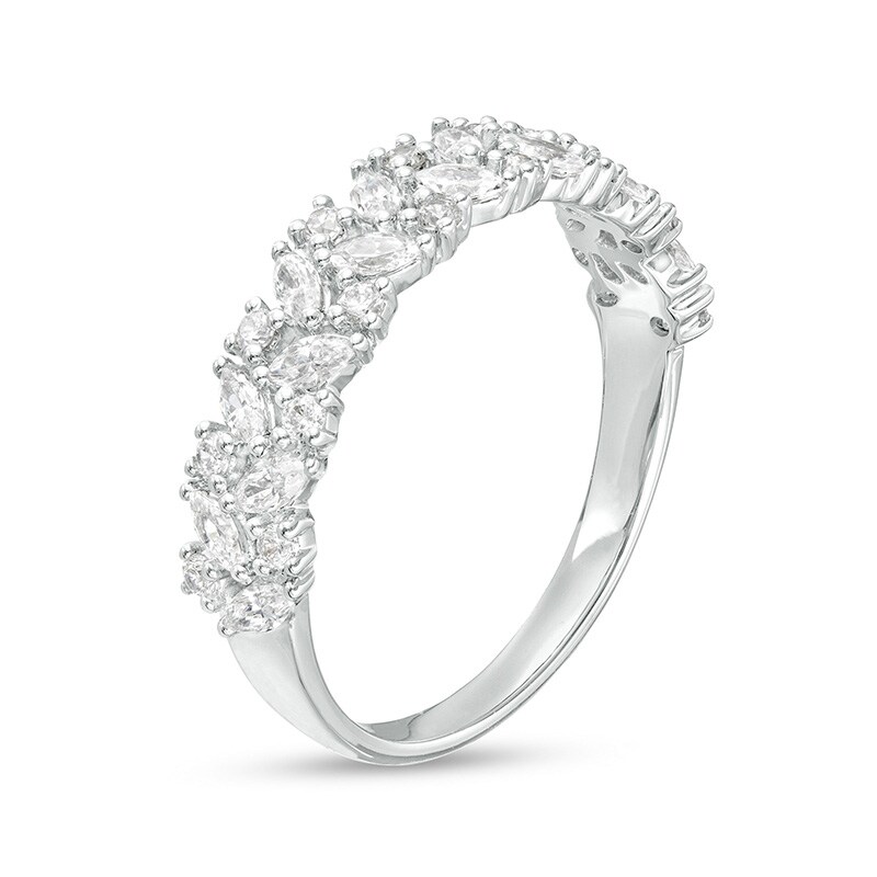 Main Image 2 of Previously Owned - 5/8 CT. T.W. Marquise and Round Diamond Scatter Double Row Anniversary Band in 10K White Gold