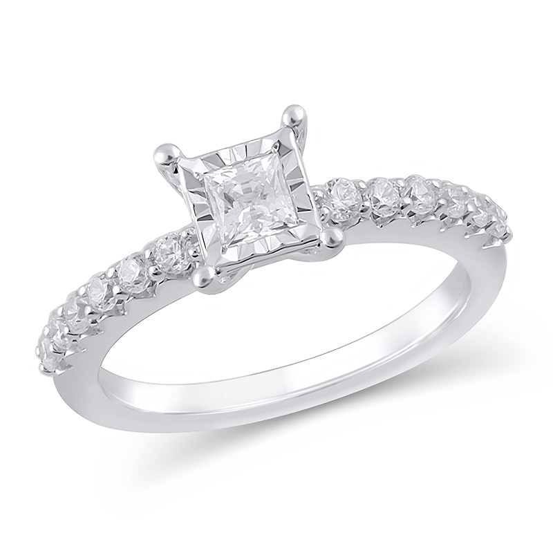 Main Image 1 of Previously Owned - 5/8 CT. T.W. Princess-Cut Diamond Engagement Ring in 10K White Gold